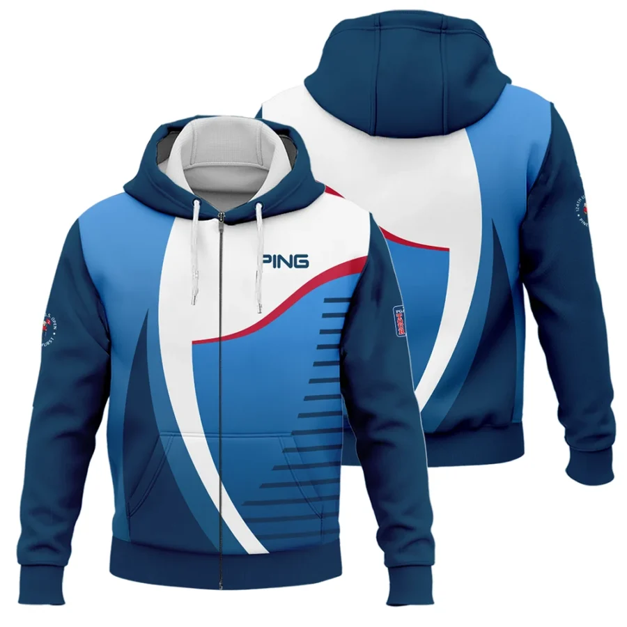 124th U.S. Open Pinehurst Golf Sport Ping Zipper Hoodie Shirt Blue Gradient Red Straight Zipper Hoodie Shirt