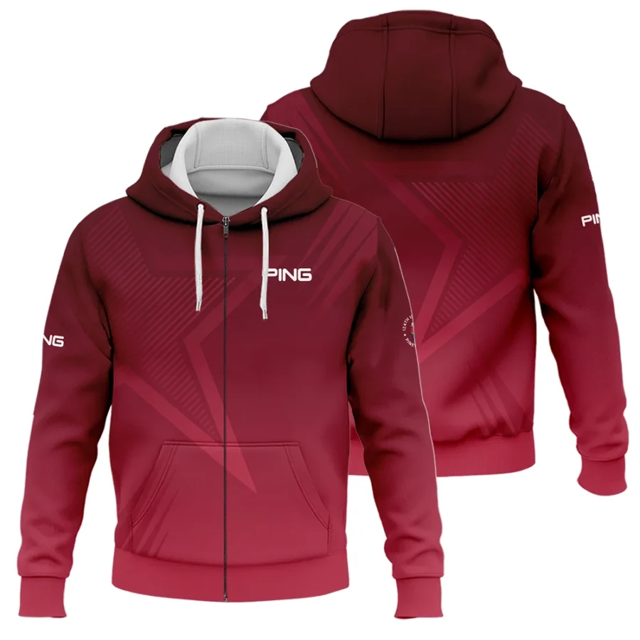 Ping 124th U.S. Open Pinehurst Golf Sport Zipper Hoodie Shirt Star Gradient Red Straight Pattern Zipper Hoodie Shirt