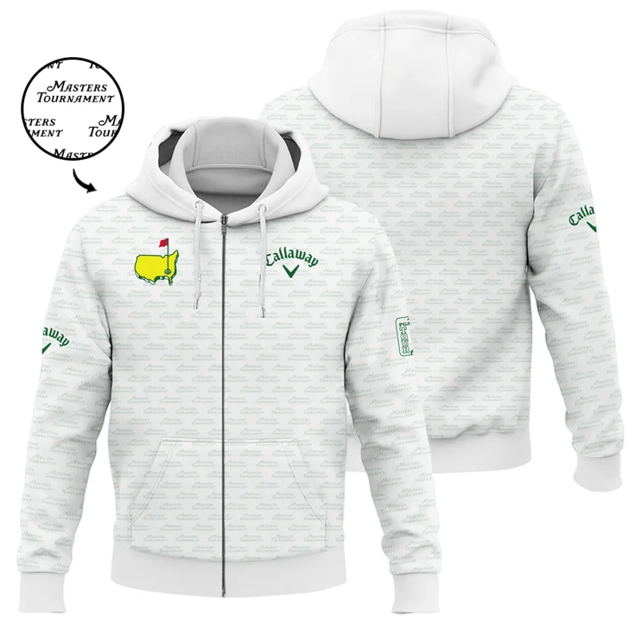 Masters Tournament Golf Callaway Zipper Hoodie Shirt Logo Text Pattern White Green Golf Sports All Over Print Zipper Hoodie Shirt