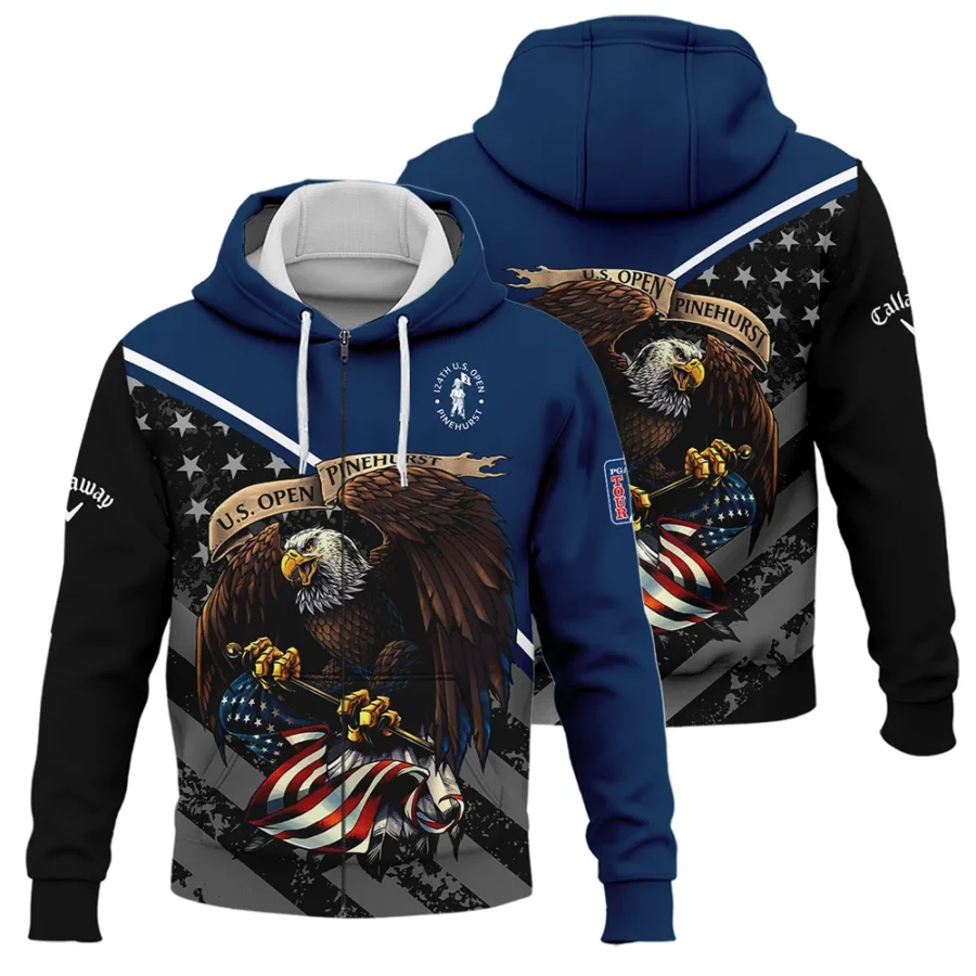 Special Version 124th U.S. Open Pinehurst Callaway Zipper Hoodie Shirt Color Blue Eagle USA  Zipper Hoodie Shirt