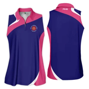 Golf Sport 79th U.S. Women’s Open Lancaster Ping Zipper Polo Shirt Navy Mix Pink All Over Print Zipper Polo Shirt For Woman