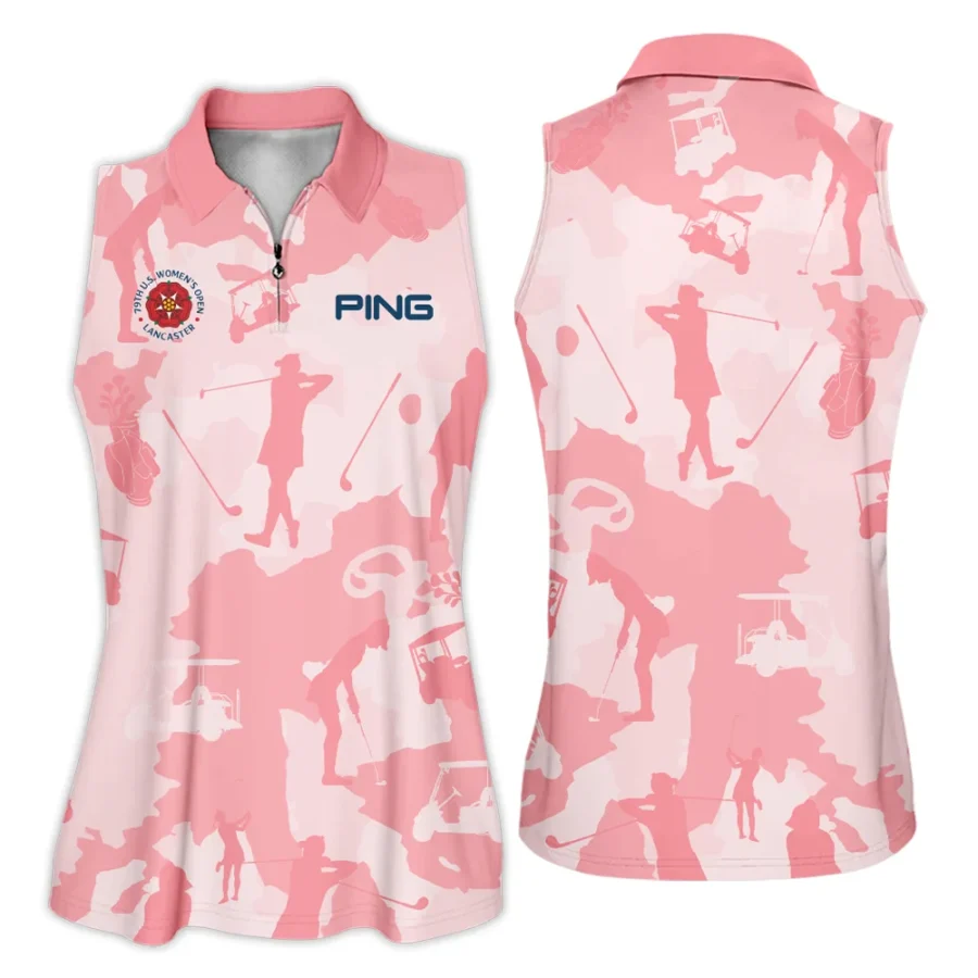 Camo Pink Color 79th U.S. Women’s Open Lancaster Ping Zipper Sleeveless Polo Shirt Golf Sport All Over Print Zipper Sleeveless Polo Shirt For Woman