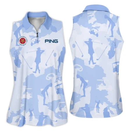 Camo Blue Color 79th U.S. Women’s Open Lancaster Ping Zipper Sleeveless Polo Shirt Golf Sport All Over Print Zipper Sleeveless Polo Shirt For Woman