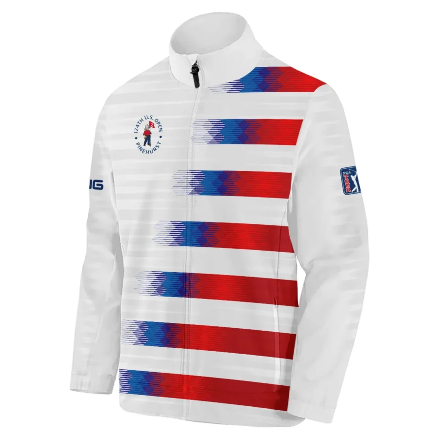 124th U.S. Open Pinehurst Ping Stand Colar Jacket Sports Blue Red White Pattern All Over Print Stand Colar Jacket