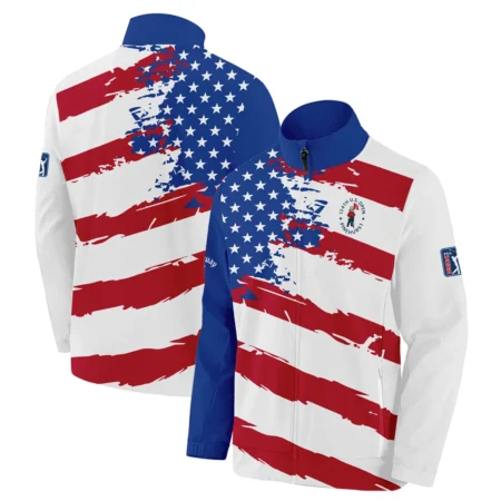 Sports Callaway 124th U.S. Open Pinehurst Stand Colar Jacket USA Flag Grunge White All Over Print Stand Colar Jacket