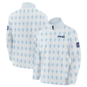 PGA Tour 124th U.S. Open Pinehurst Ping Zipper Polo Shirt Sports Pattern Cup Color Light Blue Zipper Polo Shirt For Men