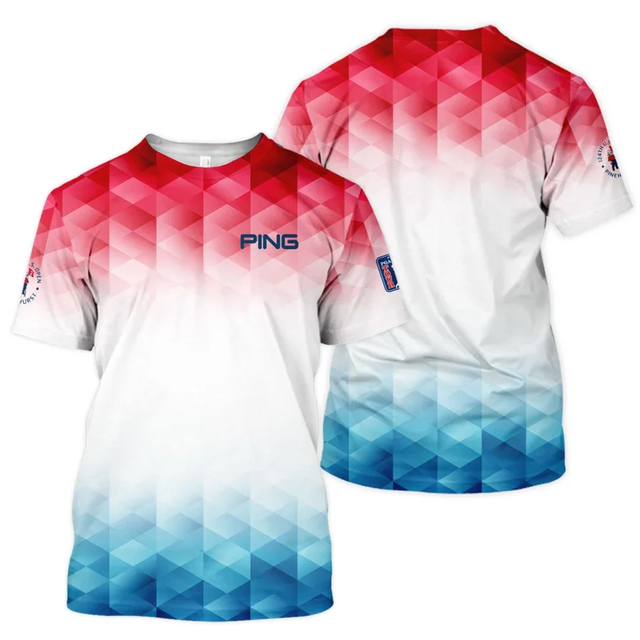 124th U.S. Open Pinehurst Ping Golf Sport Unisex T-Shirt Blue Red Abstract Geometric Triangles All Over Print T-Shirt