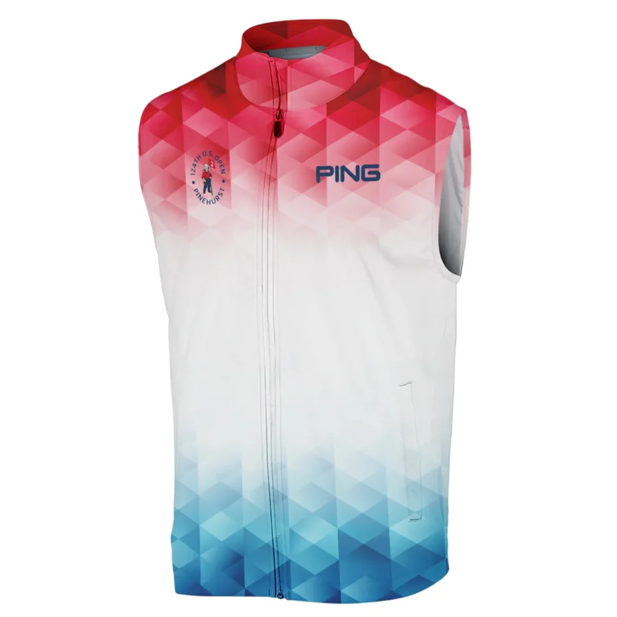 124th U.S. Open Pinehurst Ping Golf Sport Sleeveless Jacket Blue Red Abstract Geometric Triangles All Over Print Sleeveless Jacket