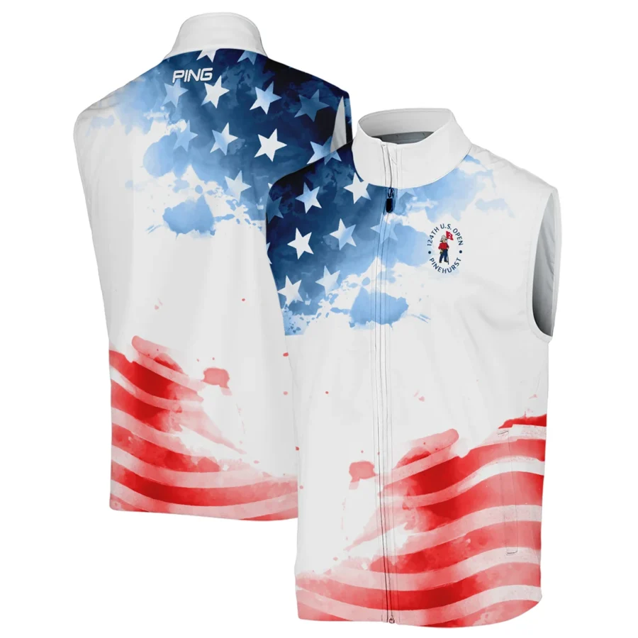 Golf 124th U.S. Open Pinehurst Ping Sleeveless Jacket US Flag Watercolor Golf Sports All Over Print Sleeveless Jacket