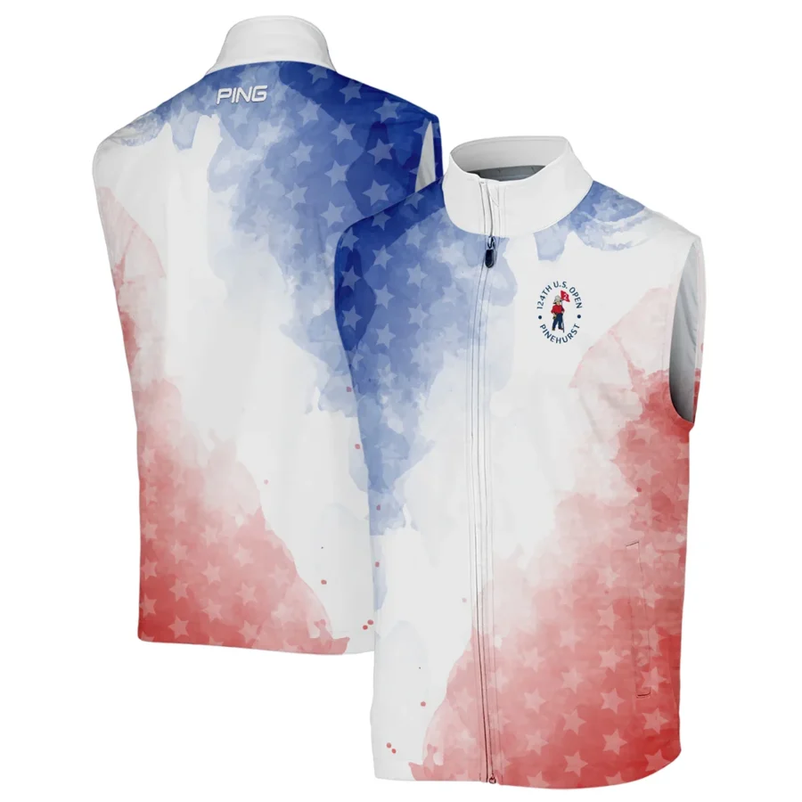 124th U.S. Open Pinehurst Golf Ping Sleeveless Jacket Stars Blue Red Watercolor Golf Sports All Over Print Sleeveless Jacket