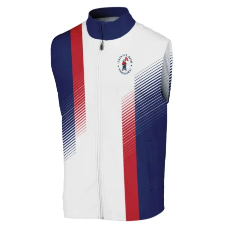 Sport 124th U.S. Open Pinehurst Golf Sleeveless Jacket Blue Red Striped Pattern White All Over Print Sleeveless Jacket