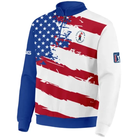 Sports Ping 124th U.S. Open Pinehurst Quarter-Zip Jacket USA Flag Grunge White All Over Print Quarter-Zip Jacket