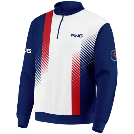 Sport Ping 124th U.S. Open Pinehurst Golf Quarter-Zip Jacket Blue Red Striped Pattern White All Over Print Quarter-Zip Jacket