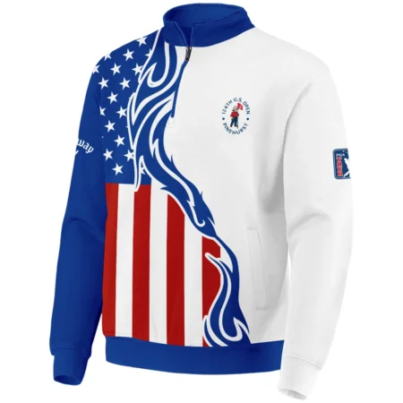 Golf Sport Callaway 124th U.S. Open Pinehurst Quarter-Zip Jacket USA Flag Pattern Blue White All Over Print Quarter-Zip Jacket