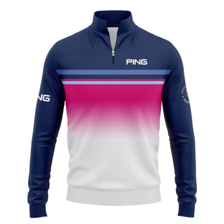 Sport Ping 124th U.S. Open Pinehurst Quarter-Zip Jacket White Strong Pink Very Dark Blue Pattern  All Over Print Quarter-Zip Jacket