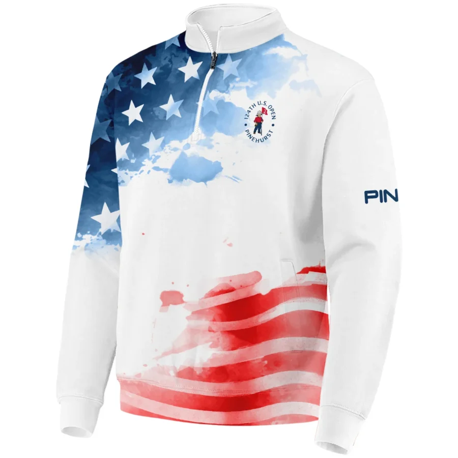 Golf 124th U.S. Open Pinehurst Ping Quarter-Zip Jacket US Flag Watercolor Golf Sports All Over Print Quarter-Zip Jacket