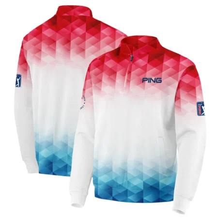 124th U.S. Open Pinehurst Ping Golf Sport Quarter-Zip Jacket Blue Red Abstract Geometric Triangles All Over Print Quarter-Zip Jacket