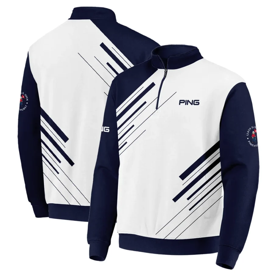 Ping 124th U.S. Open Pinehurst Golf Quarter-Zip Jacket Striped Pattern Dark Blue White All Over Print Quarter-Zip Jacket