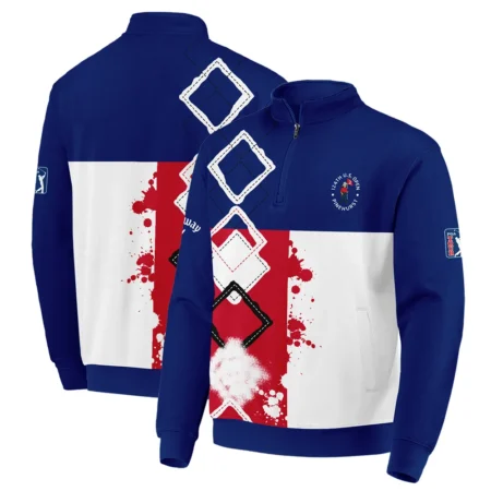 124th U.S. Open Pinehurst Callaway Quarter-Zip Jacket Blue Red White Pattern Grunge All Over Print Quarter-Zip Jacket