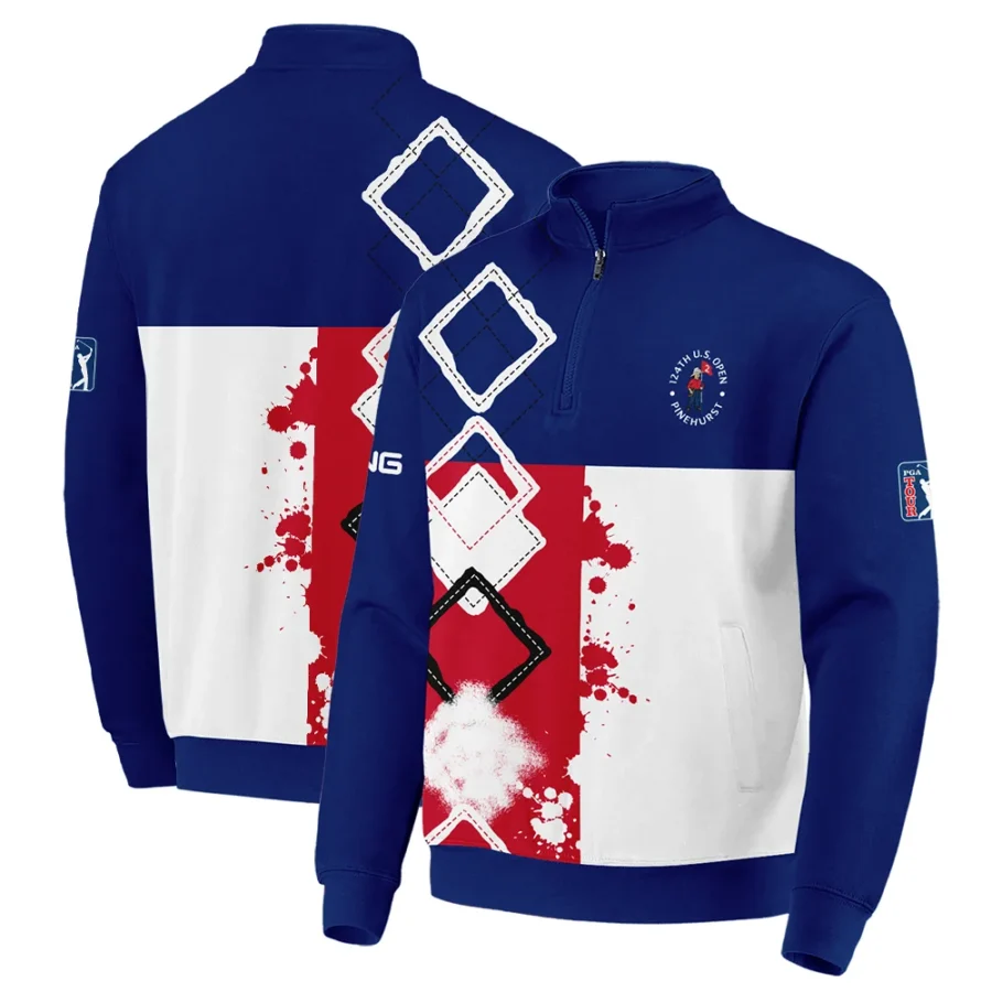 124th U.S. Open Pinehurst Ping Quarter-Zip Jacket Blue Red White Pattern Grunge All Over Print Quarter-Zip Jacket