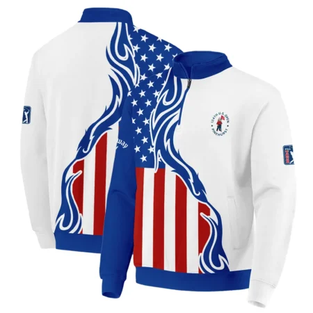 Golf Sport Callaway 124th U.S. Open Pinehurst Quarter-Zip Jacket USA Flag Pattern Blue White All Over Print Quarter-Zip Jacket