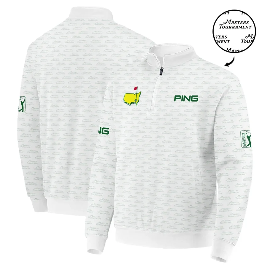 Masters Tournament Golf Ping Quarter-Zip Jacket Logo Text Pattern White Green Golf Sports All Over Print Quarter-Zip Jacket