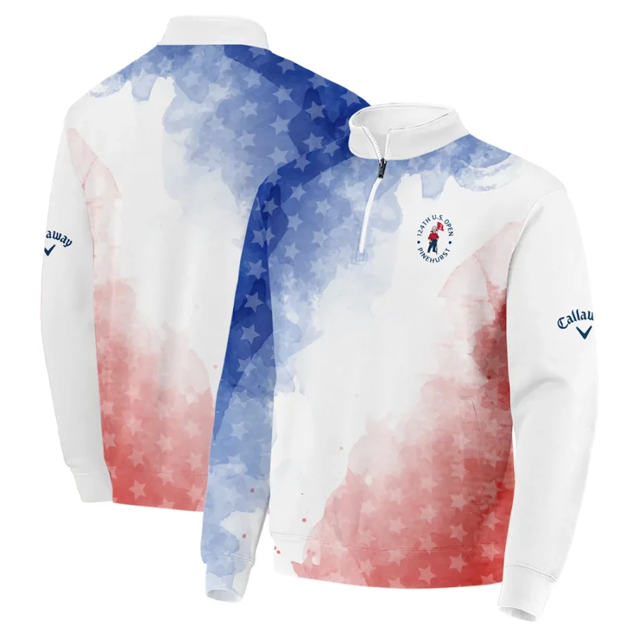 124th U.S. Open Pinehurst Golf Callaway Quarter-Zip Jacket Stars Blue Red Watercolor Golf Sports All Over Print Quarter-Zip Jacket