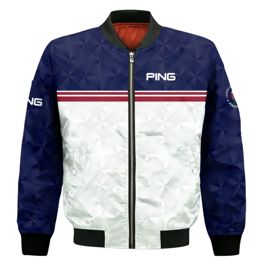 Golf Sport 124th U.S. Open Pinehurst Ping Bomber Jacket Dark Blue White Abstract Geometric Triangles All Over Print Bomber Jacket