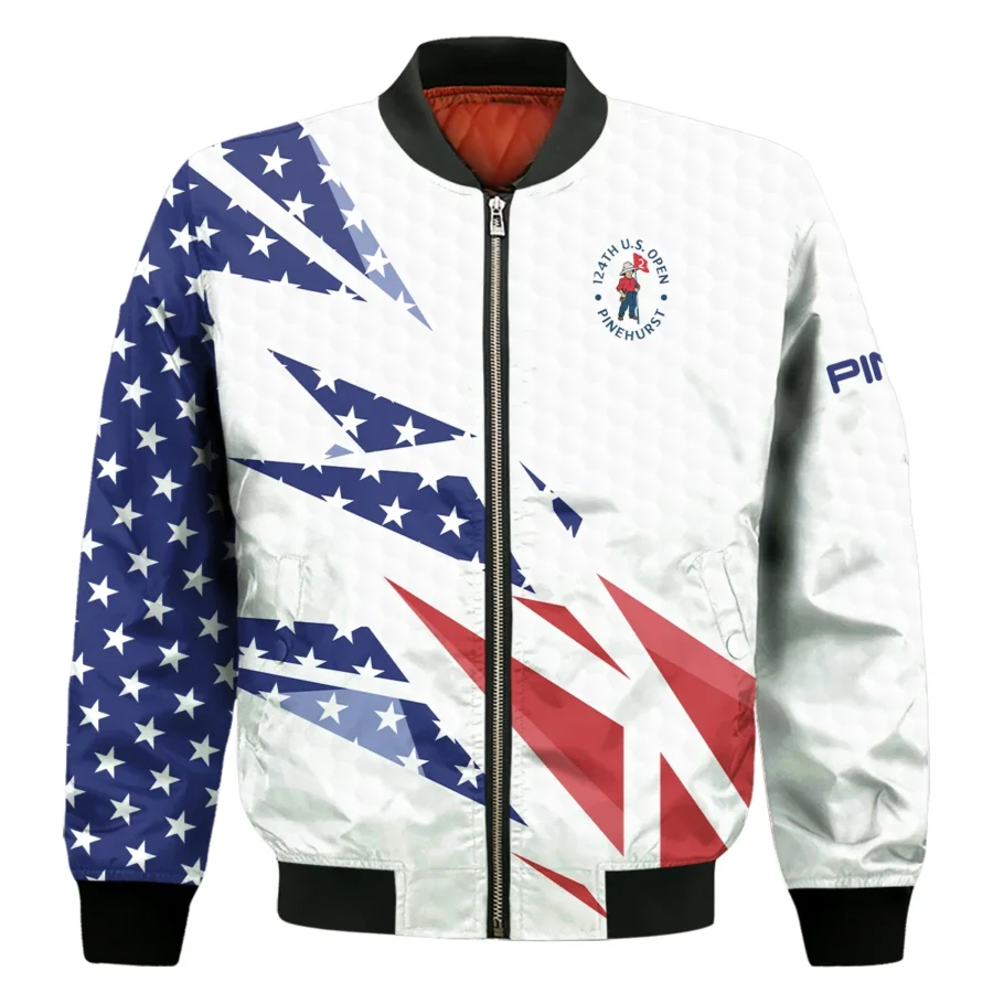 124th U.S. Open Pinehurst Ping Bomber Jacket Golf Pattern White USA Flag All Over Print Bomber Jacket