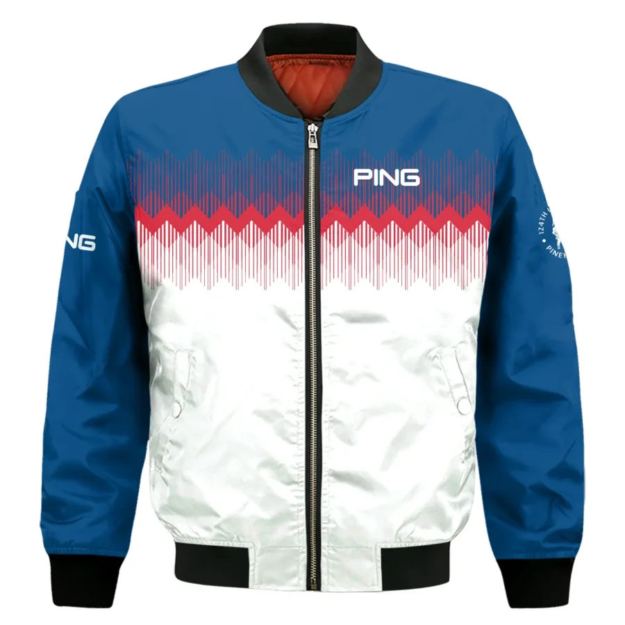 Ping 124th U.S. Open Pinehurst Bomber Jacket Blue Red Fabric Pattern Golf Bomber Jacket