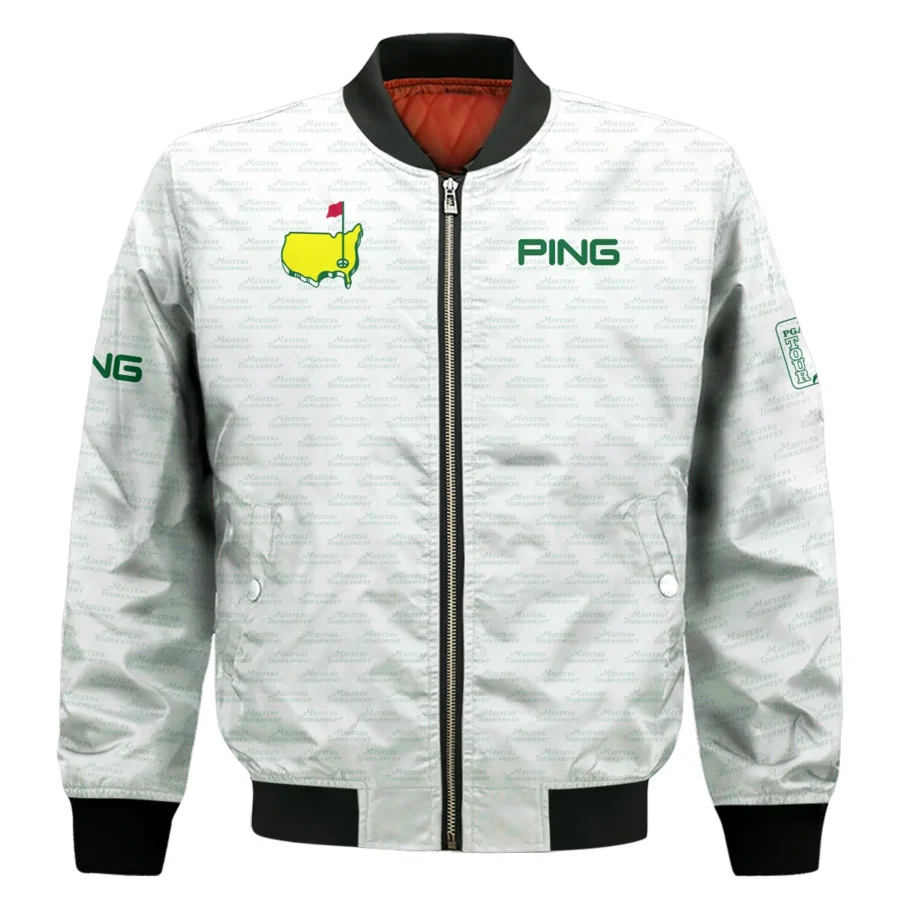 Masters Tournament Golf Ping Bomber Jacket Logo Text Pattern White Green Golf Sports All Over Print Bomber Jacket