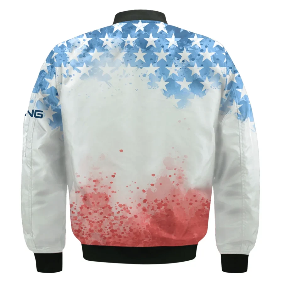 Special Version 124th U.S. Open Pinehurst Ping Bomber Jacket Watercolor Blue Red Stars Bomber Jacket