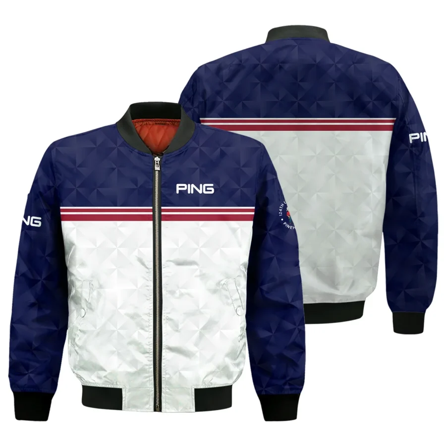 Golf Sport 124th U.S. Open Pinehurst Ping Bomber Jacket Dark Blue White Abstract Geometric Triangles All Over Print Bomber Jacket