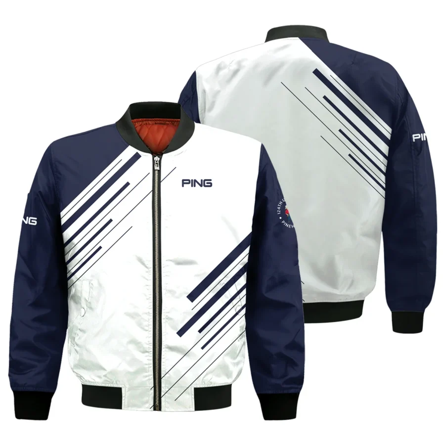 Ping 124th U.S. Open Pinehurst Golf Bomber Jacket Striped Pattern Dark Blue White All Over Print Bomber Jacket