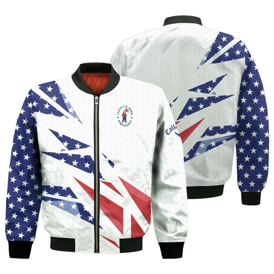 124th U.S. Open Pinehurst Callaway Bomber Jacket Golf Pattern White USA Flag All Over Print Bomber Jacket