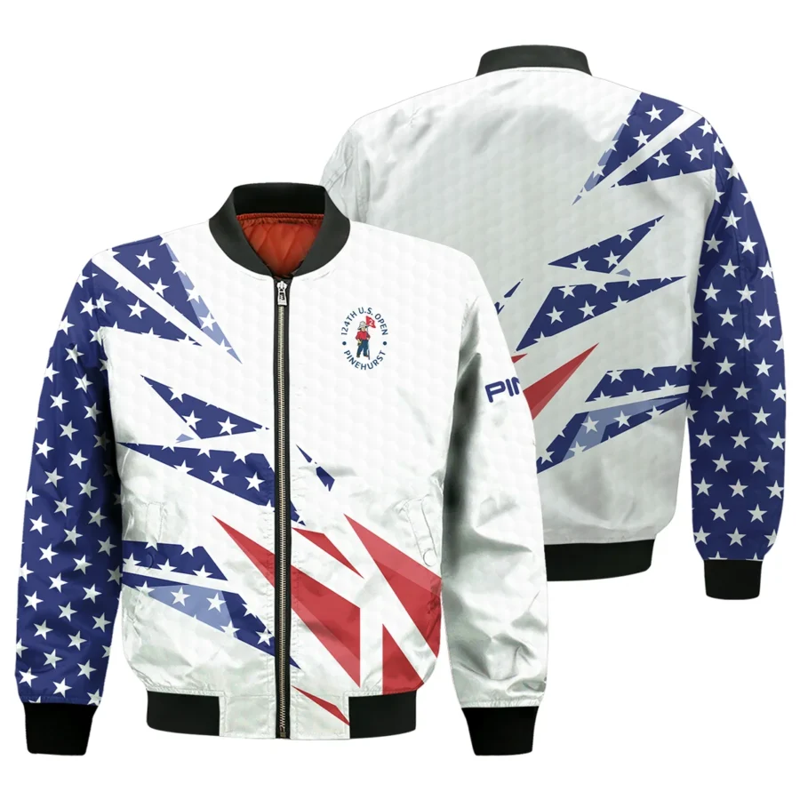 124th U.S. Open Pinehurst Ping Bomber Jacket Golf Pattern White USA Flag All Over Print Bomber Jacket