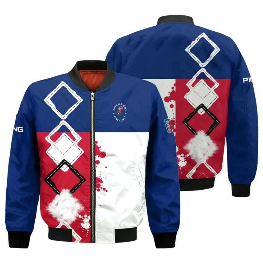 124th U.S. Open Pinehurst Ping Bomber Jacket Blue Red White Pattern Grunge All Over Print Bomber Jacket