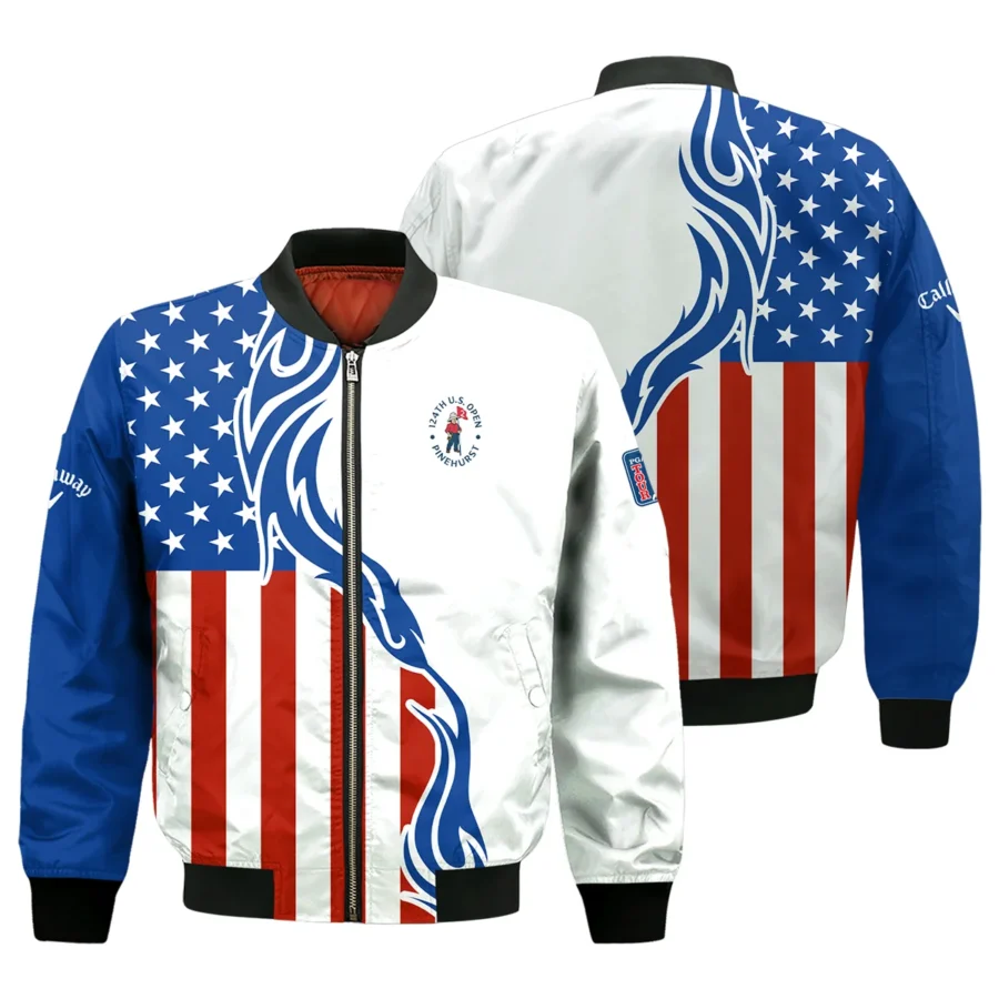 Golf Sport Callaway 124th U.S. Open Pinehurst Bomber Jacket USA Flag Pattern Blue White All Over Print Bomber Jacket