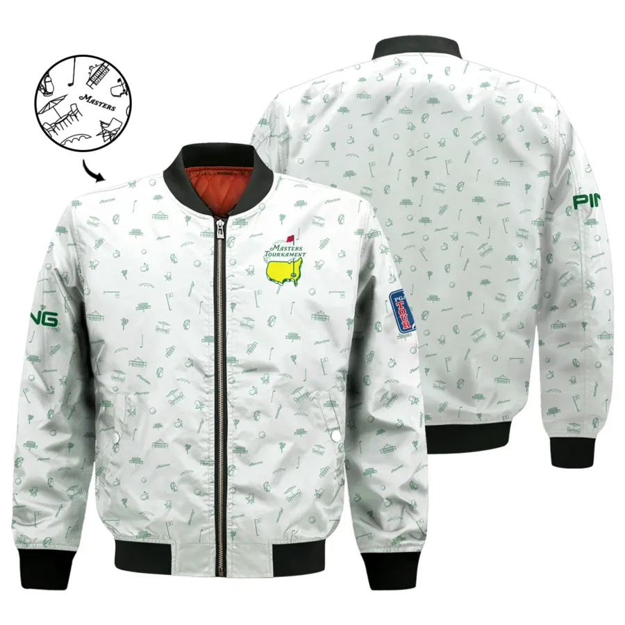 Golf Masters Tournament Ping Bomber Jacket Augusta Icons Pattern White Green Golf Sports All Over Print Bomber Jacket