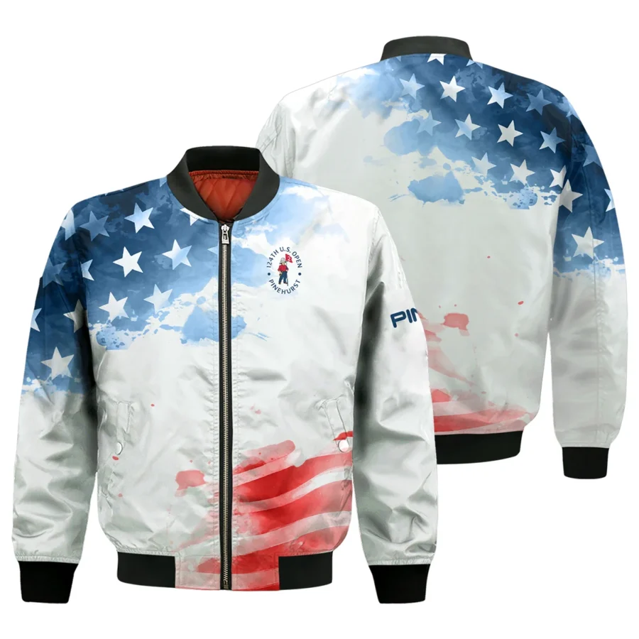 Golf 124th U.S. Open Pinehurst Ping Bomber Jacket US Flag Watercolor Golf Sports All Over Print Bomber Jacket