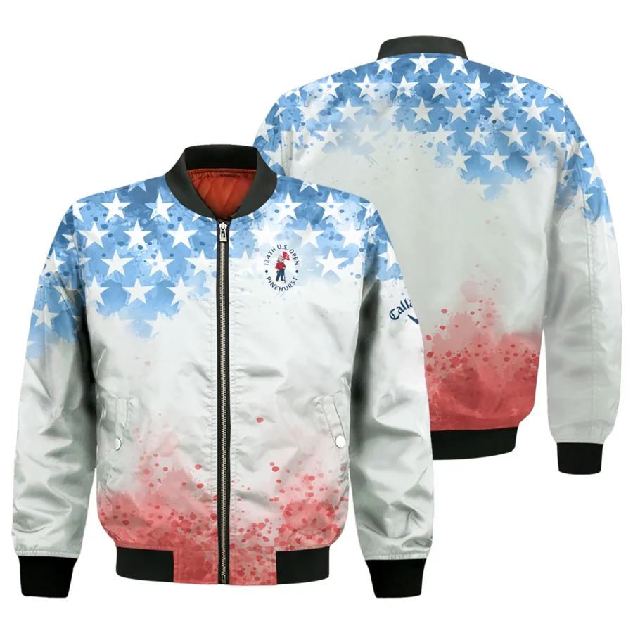 Special Version 124th U.S. Open Pinehurst Callaway Bomber Jacket Watercolor Blue Red Stars Bomber Jacket