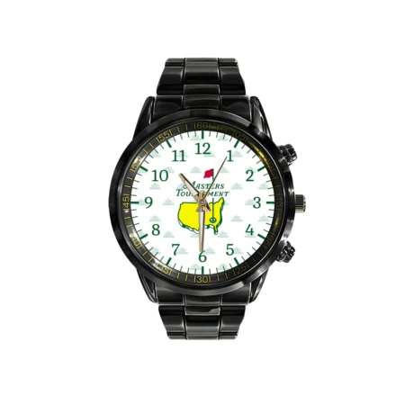 Clock Face Augusta National Golf Club Pattern Masters Tournament Black Stainless Steel Watch