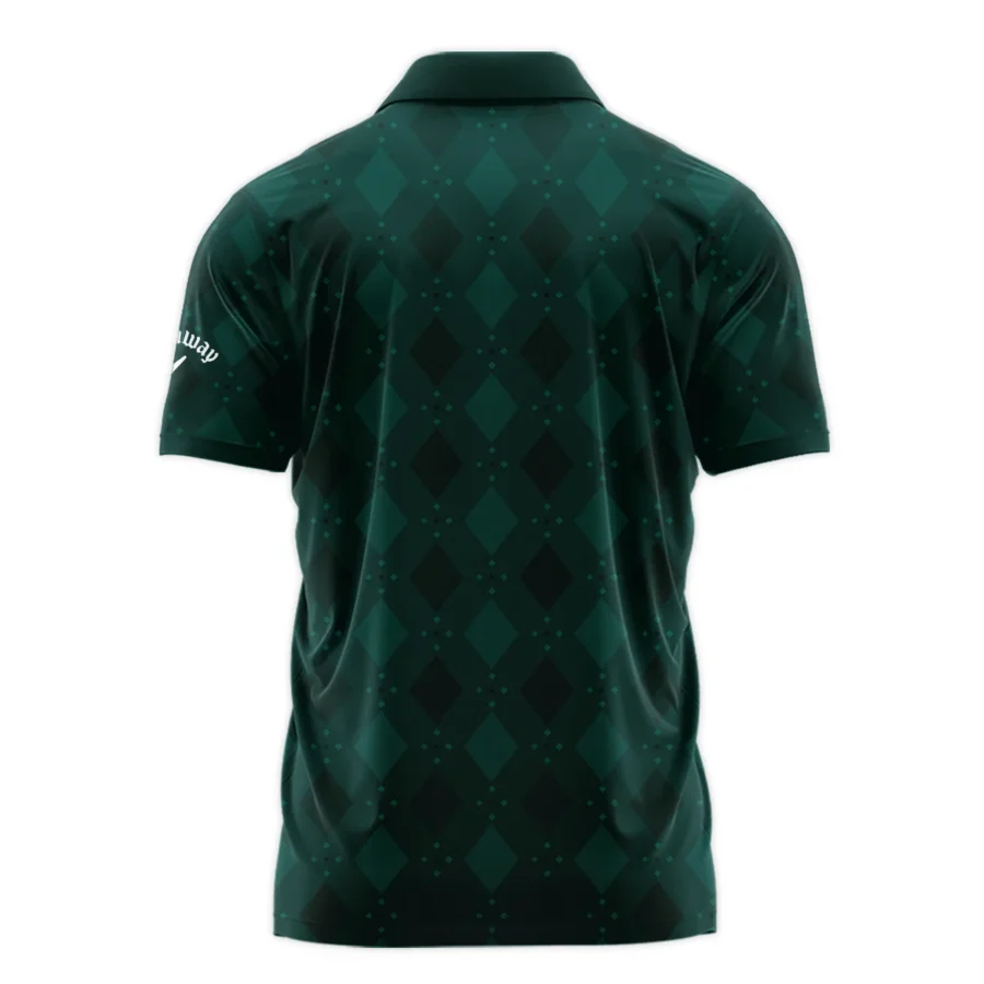 Dark Green Argyle Plaid Pattern Golf Masters Tournament Callaway Zipper Polo Shirt Style Classic Zipper Polo Shirt For Men