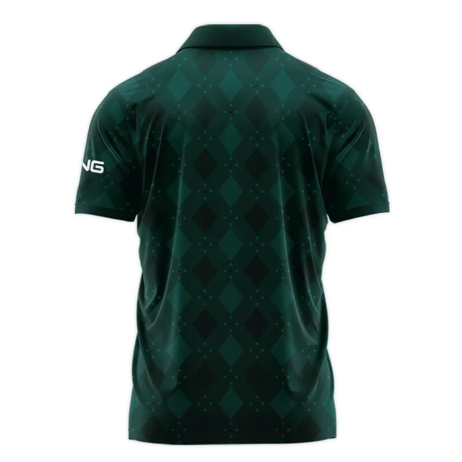 Dark Green Argyle Plaid Pattern Golf Masters Tournament Ping Zipper Polo Shirt Style Classic Zipper Polo Shirt For Men