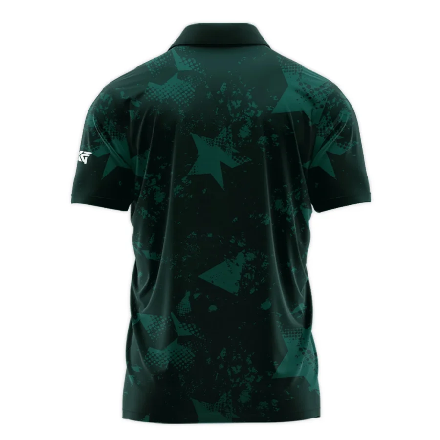 Dark Green Grunge Stars Pattern Golf Masters Tournament Zipper Polo Shirt Style Classic Zipper Polo Shirt For Men