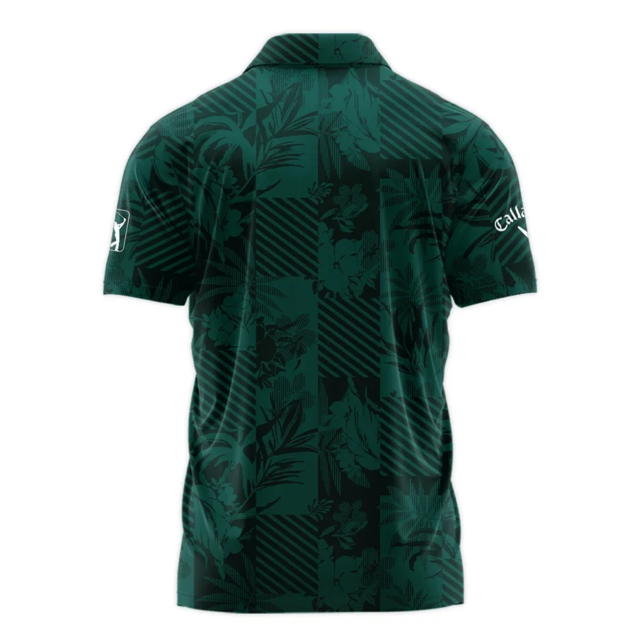 Tropical Leaves ,Foliage With Geometric Stripe Pattern Golf Masters Tournament Callaway Zipper Polo Shirt Style Classic Zipper Polo Shirt For Men