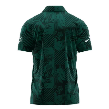 Tropical Leaves ,Foliage With Geometric Stripe Pattern Golf Masters Tournament Rolex Zipper Polo Shirt Style Classic Zipper Polo Shirt For Men