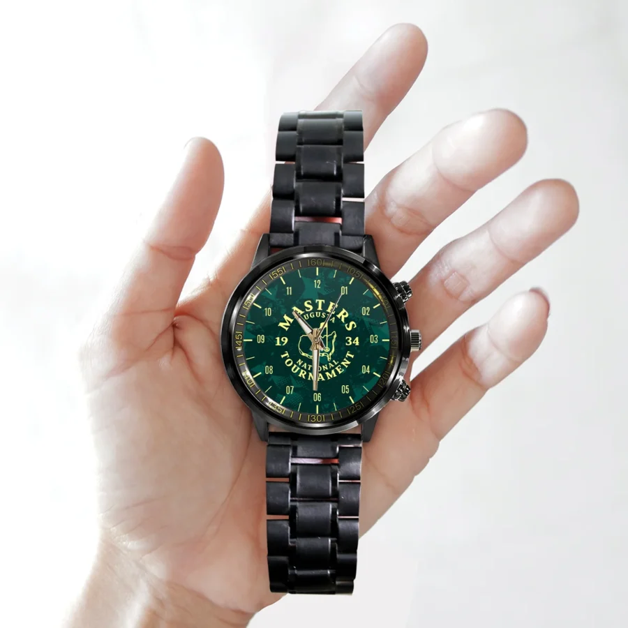 Clock Face Grunge Stars Pattern Masters Tournament Black Stainless Steel Watch