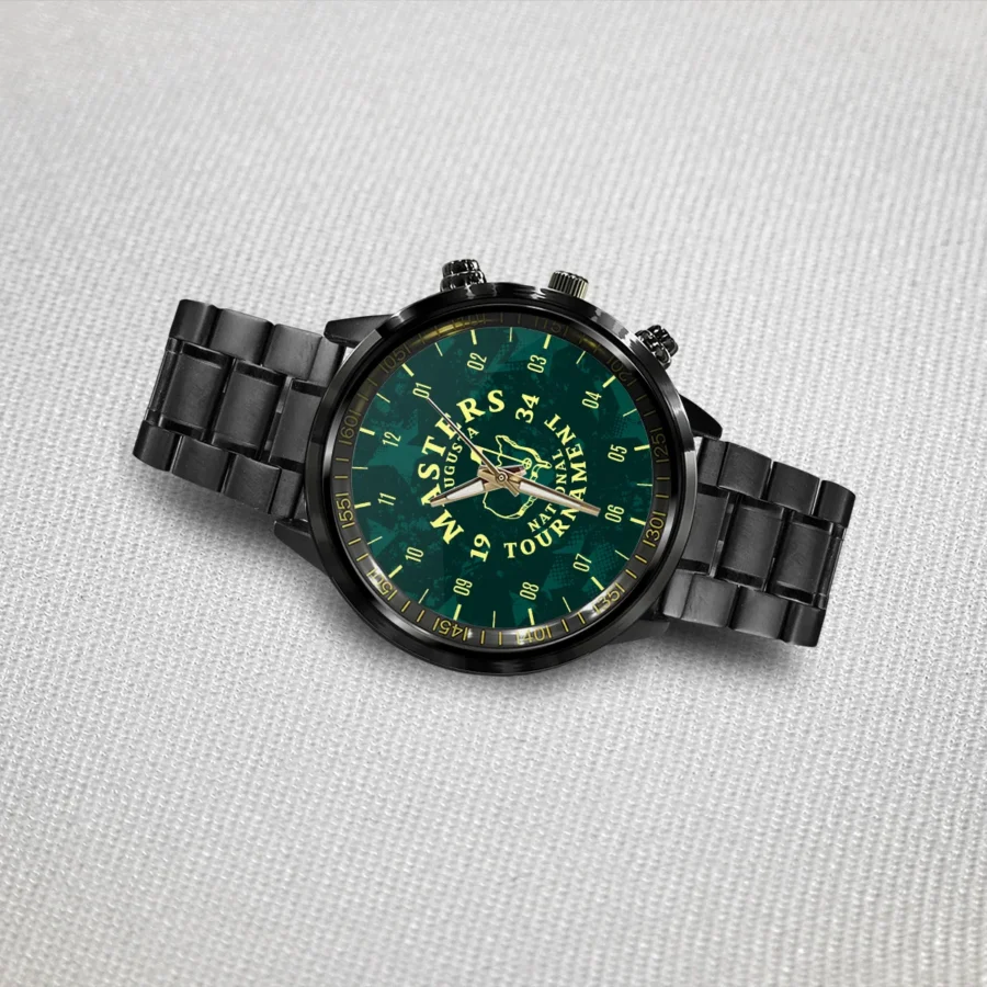 Clock Face Grunge Stars Pattern Masters Tournament Black Stainless Steel Watch