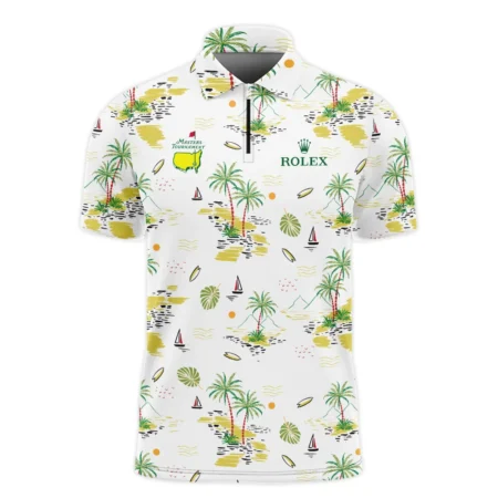 Rolex Landscape With Palm Trees Beach And Oceann Masters Tournament Zipper Polo Shirt Style Classic Zipper Polo Shirt For Men